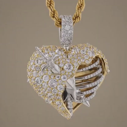8.5CT Diamond Heart Pendant with Sword in Two-Tone Gold