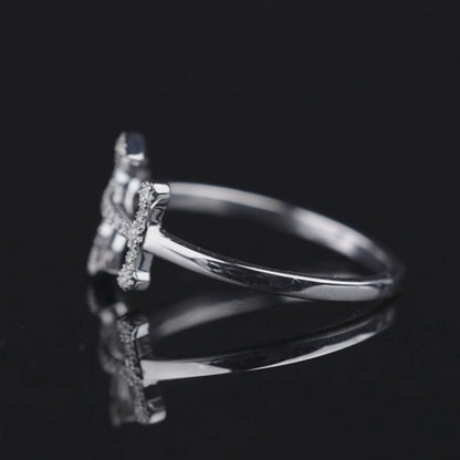 925 Silver Anchor Shape Ring with 0.26CT CZ Round Diamond