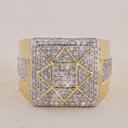 Gold and silver geometric bracelet on a textured surface