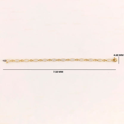 Gold chain bracelet with measurements on a white background