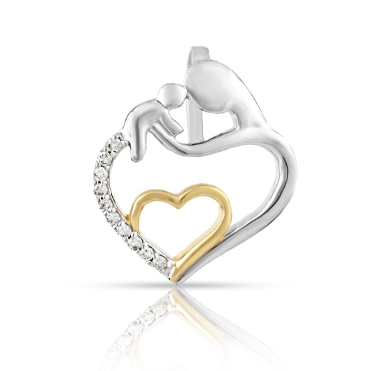 Mother & Child  Heart Pendant with Diamonds in 14K Gold by Truth Jewel