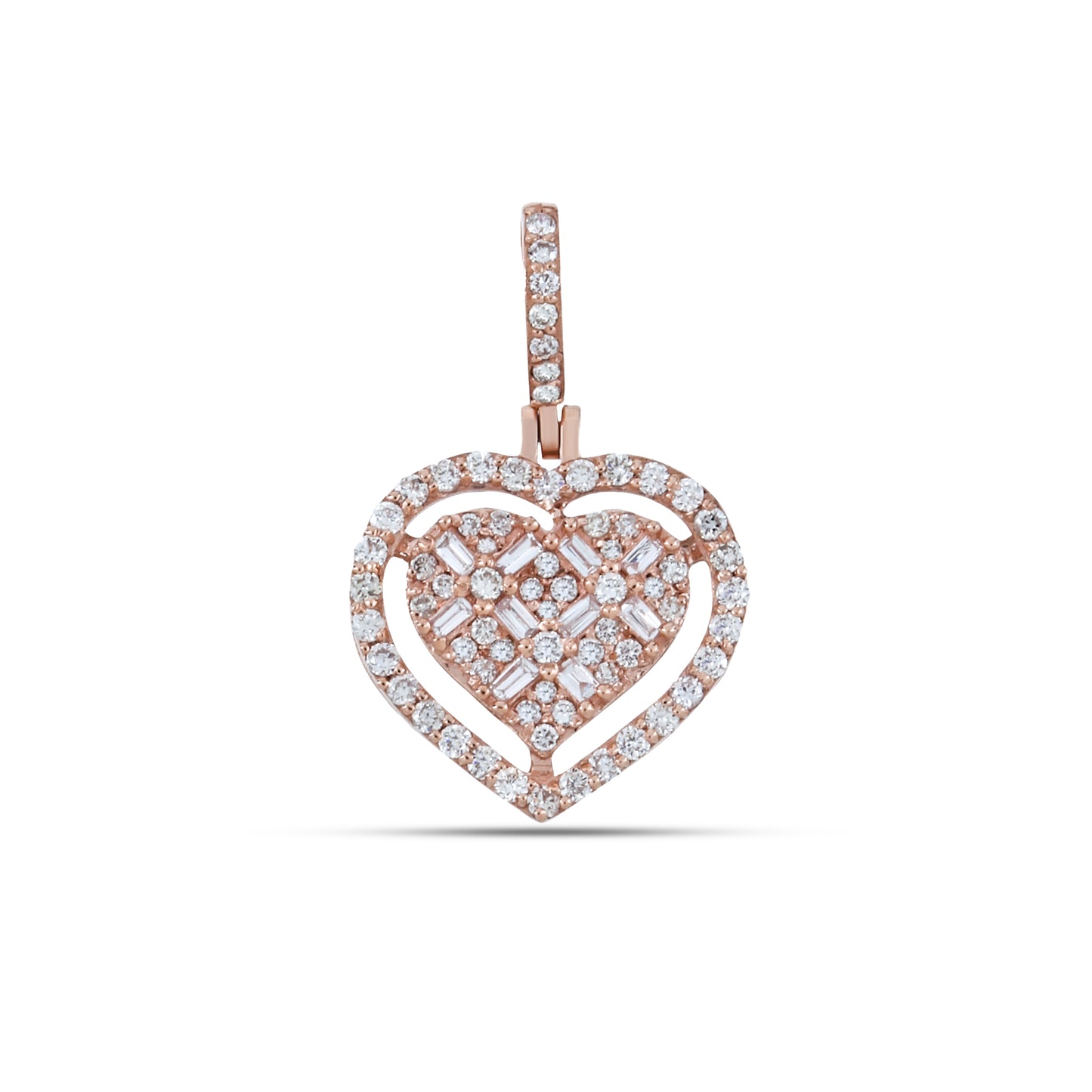 Round & Baguette Diamond Tier Heart Pendant Charm by Truth Jewel