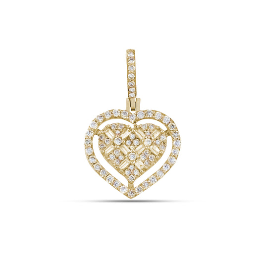 Round & Baguette Diamond Tier Heart Pendant Charm by Truth Jewel