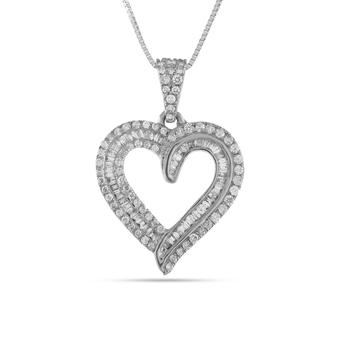 Round & Baguette Diamond Heart Pendant Charm by Truth Jewel