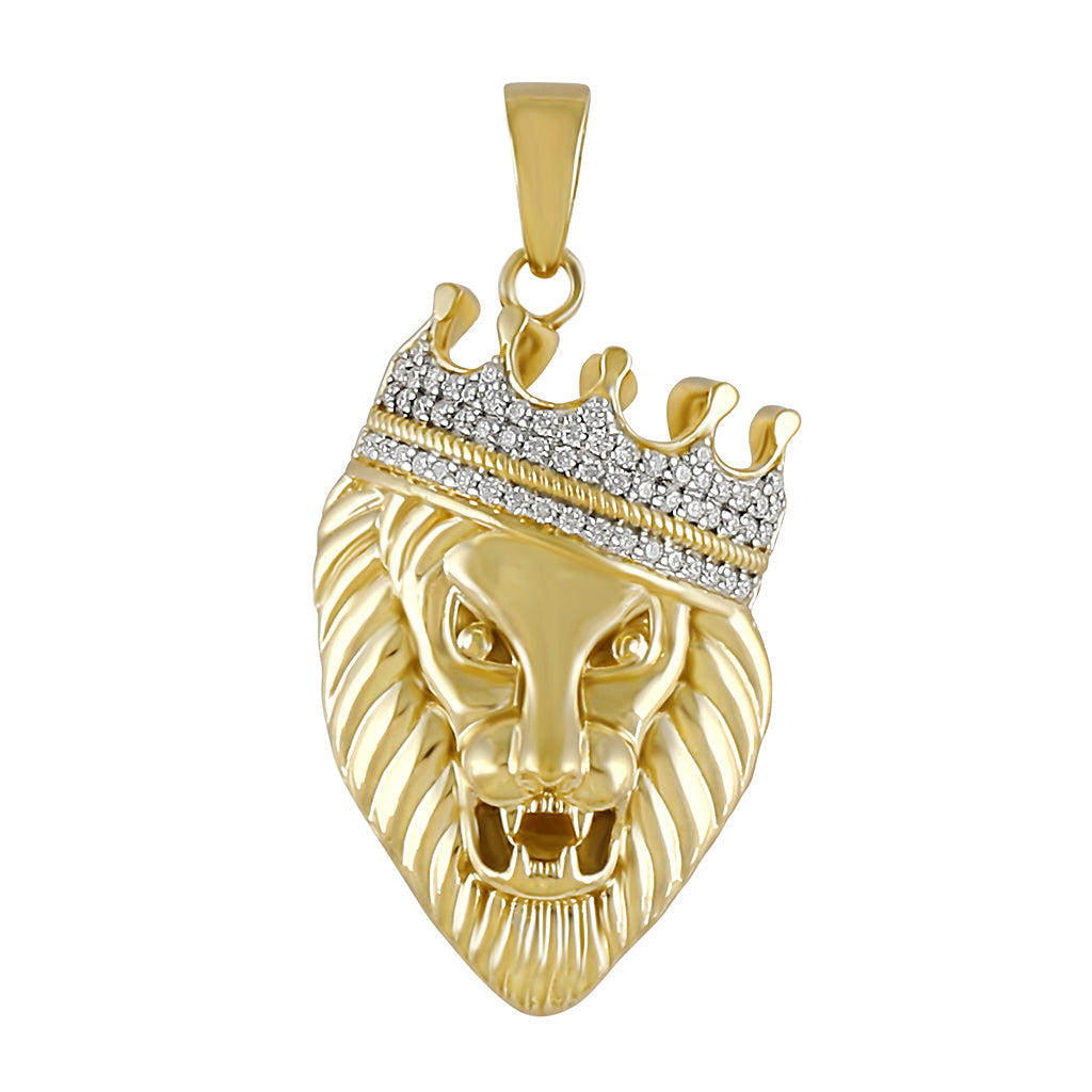 Diamond Crown Head Lion Pendant for Men Gold 1/3ct Round Diamonds by Truth Jewel