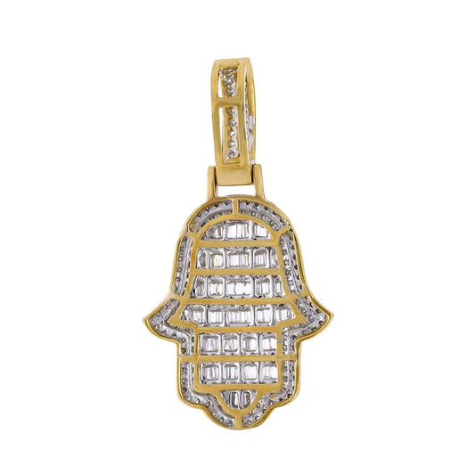 Baguette Diamond Hamsa Pendant yellow gold