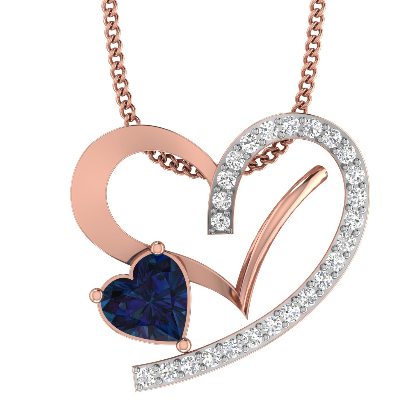 Heart Shape Diamond and Color Stone Women Pendant by Truth Jewel