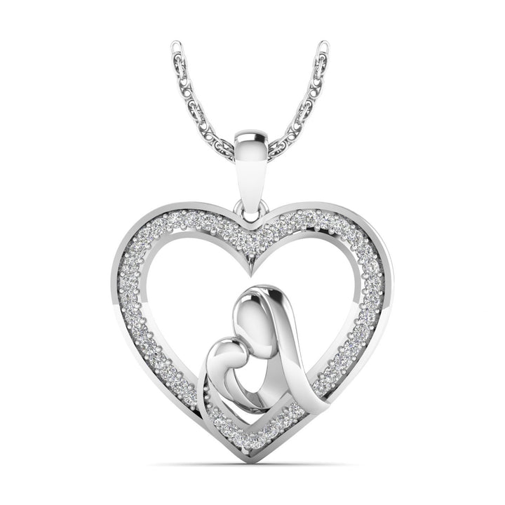 White Gold Mother and Child Heart Pendant Best for Mother's Day