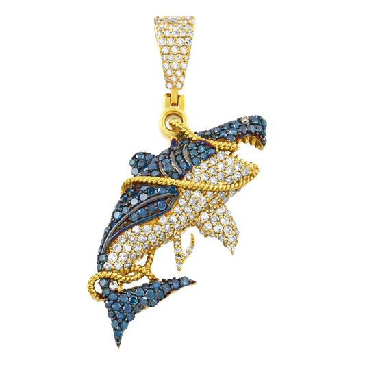 Truth Jewel Gold Mens Round Ruby Diamond Shark Charm Pendant