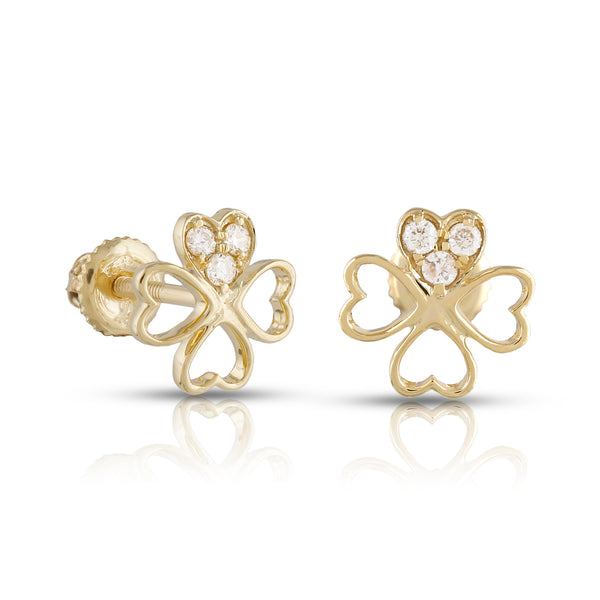 10KT Gold Heart Flower Earring with 0.15ct Diamond